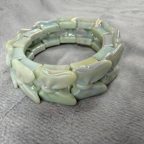 Butterfly Shape Beaded Bracelet Double Hole Beads Iridescent Stretch Adjustable - Picture 2 of 14